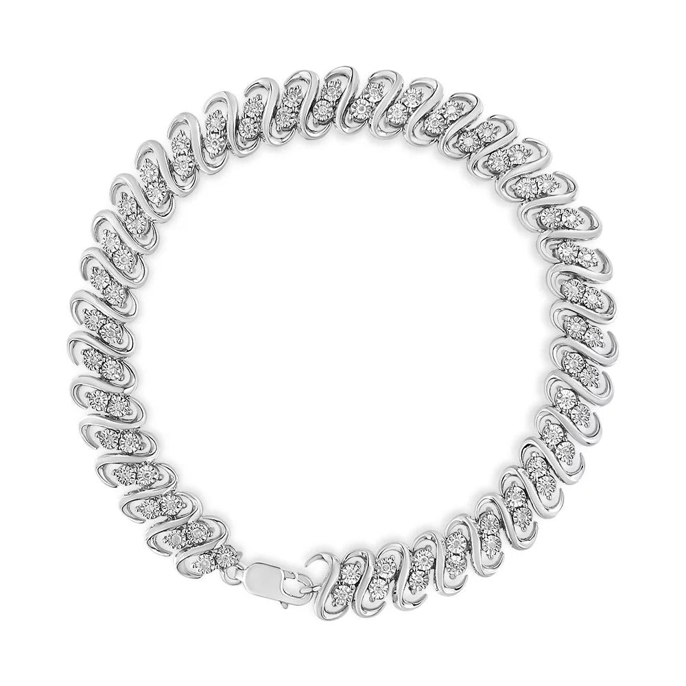 .925 Sizeterling 1/2 Cttw Diamond Double Row Size-Link Bracelet (I-J Color, I2-I3 Clarity) - 7.25" Inches
