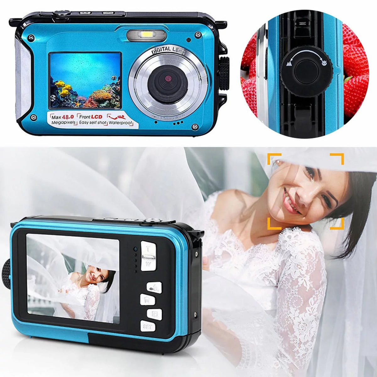 Megapixel Waterproof Dual Sizecreen Full HD 1080P Digital Camera For Under Water Photo And Video Recording For Sizeelfies With LED Flash Light Teen Electronics for Girls