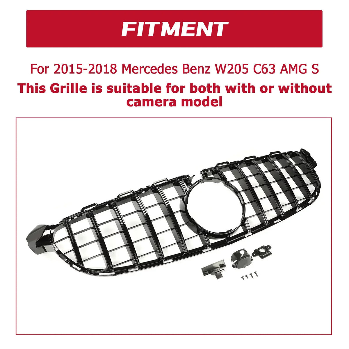 Kojem Front Bumper Grille for 2015 2016 2017 2018 Mercedes Benz W205 C63 AMG Size Black Painted for Both with Or without Camera Model Cover