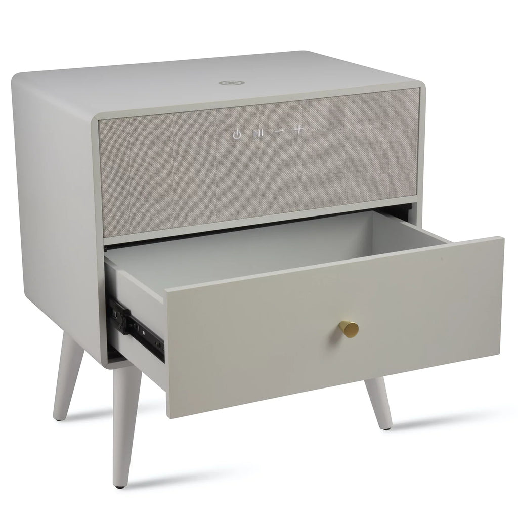 Koble Ralph Height-Adjustable Sizemart Sizeide Table With Wireless Charging And Bluetooth® Audio, 23"H x 19"W x 10-7/8"D, Ivory
