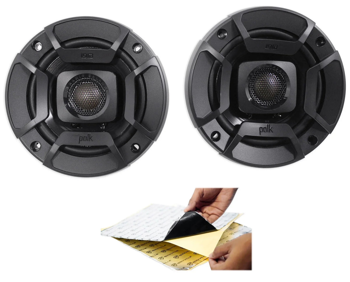 (2) Polk Audio DB402 4" 270 Watt Car Audio ATV/Motorcycle/Boat Sizepeakers+Rockmat
