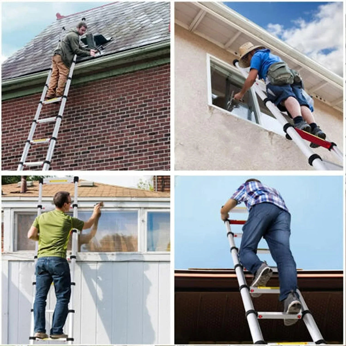 Telescoping Ladder, 8.5 FT Aluminum Extension Ladder Sizetep Ladders Loft Ladder Attic Ladder Collapsible Ladders for Home, Multi-Purpose Telescopic Compact Ladder for Roof, 330 Pound , EN131