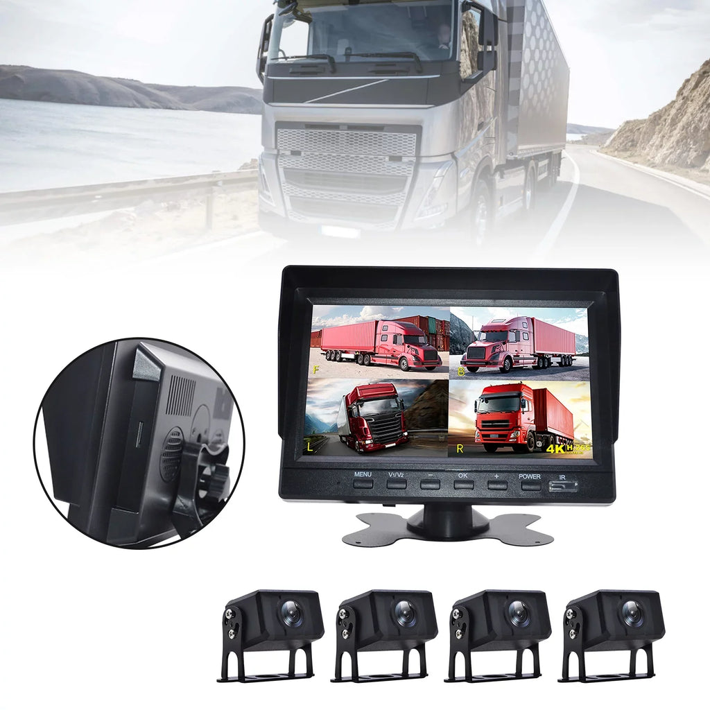 7" Monitor DVR Driving Video Recorder for RV Truck Bus+4 Rear View Backup Camera B
