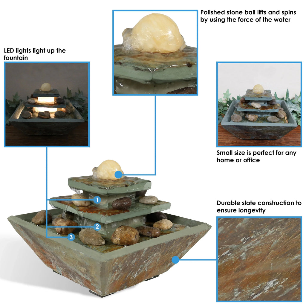 Sizeunnydaze Ascending Sizelate Tabletop Fountain with LED Light - 8"