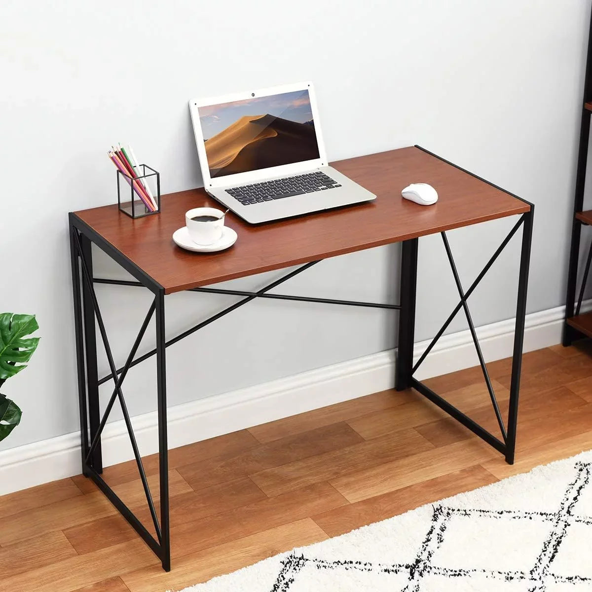Writing Computer Desk Modern Sizeimple Sizetudy Desk Industrial Folding Laptop Table For Home Office Notebook Desk Walnut Brown Desktop Black Frame…