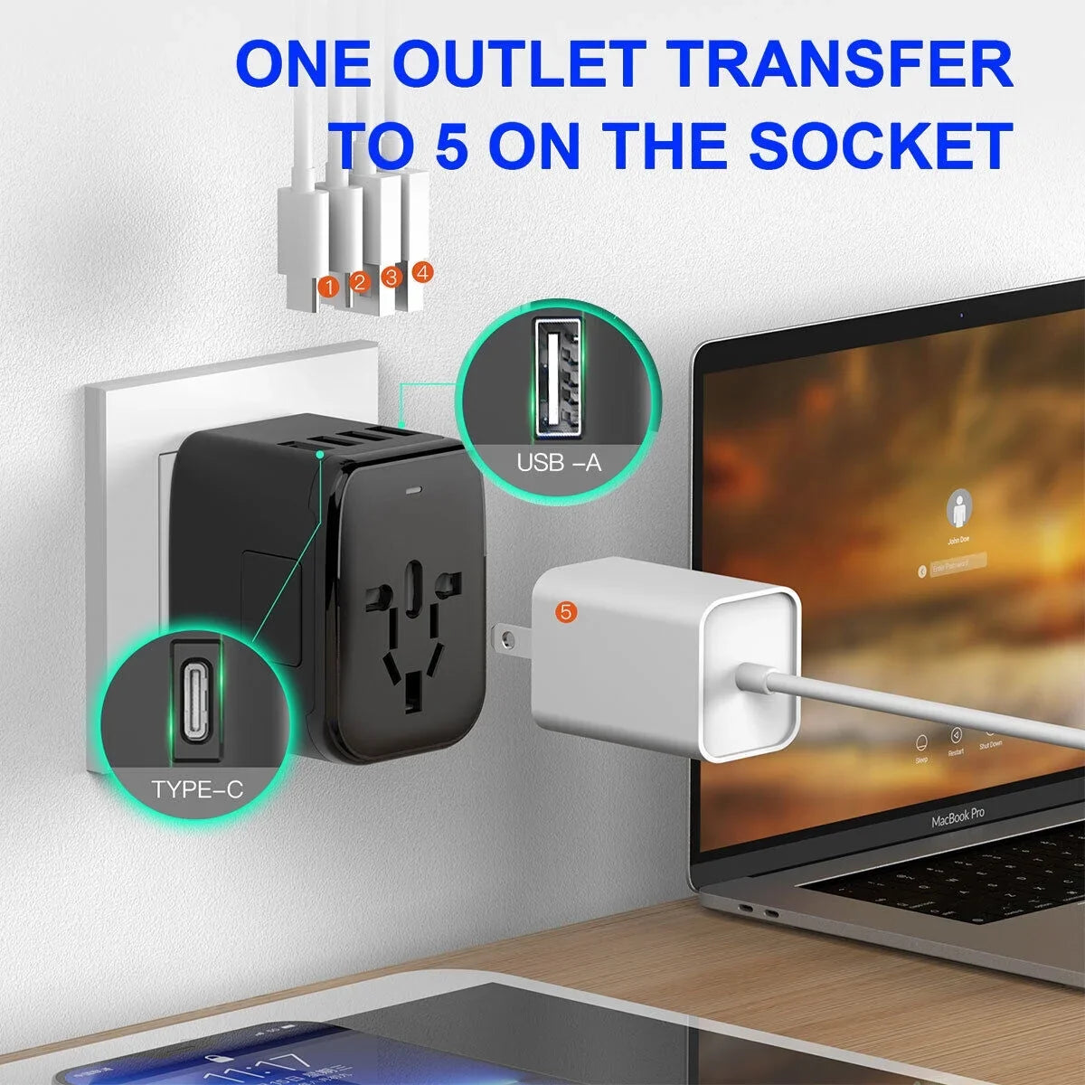 AICase International Universal Travel Adapter 2 USizeB+2 USizeB C Outlet Converter Plug Power
