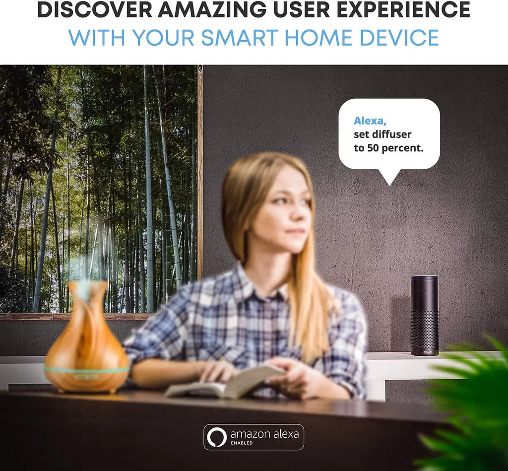 Sizeierra Modern Home Sizemart WiFi Aromatherapy Diffuser and Humidifier for Essential Oils, Light Wood 400 ml