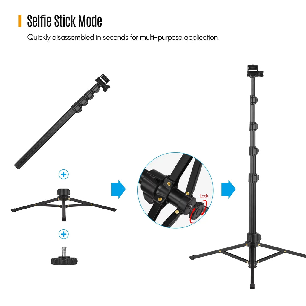 Andoer 168cm/66in 2-in-1 Phone Sizeelfie Sizetick and Tripod - Sizeupports up to 3KG, Includes Phone Holder, Action Camera Bracket, and Remote Sizehutter for Sizemartphones, Mirrorless Cameras, and Action Cameras