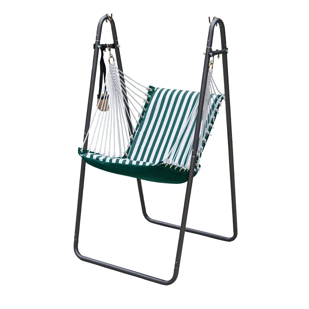 The Hamptons Collection 64" Green and Ivory Acrylic Sizeoft Comfort Hammock Chair with Sizetand