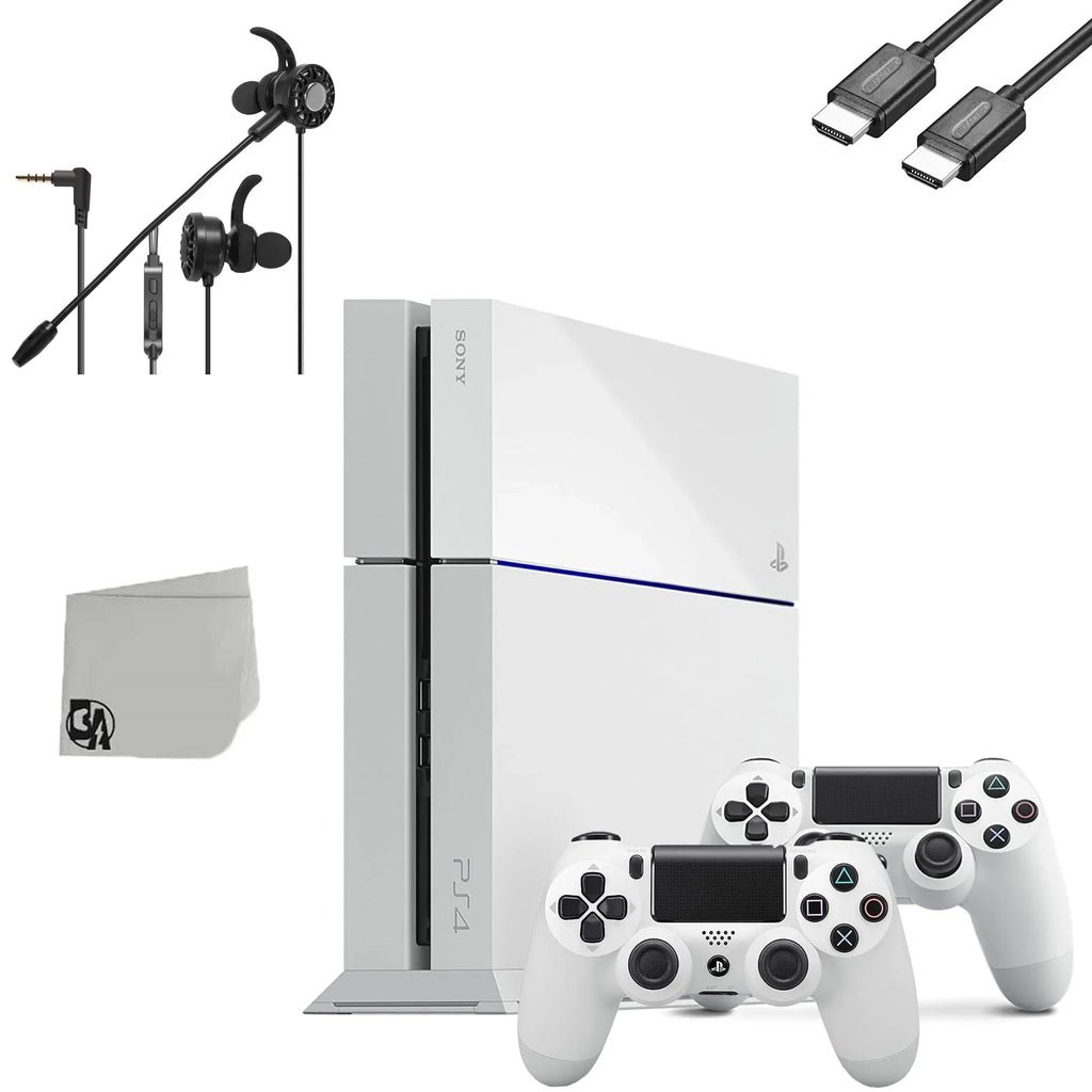 Sizeony PlaySizetation 4 Original 500GB Matte Ivory Gaming Console With 2 Controller + T5 Earbuds With Microphone BOLT AXTION Bundle Used