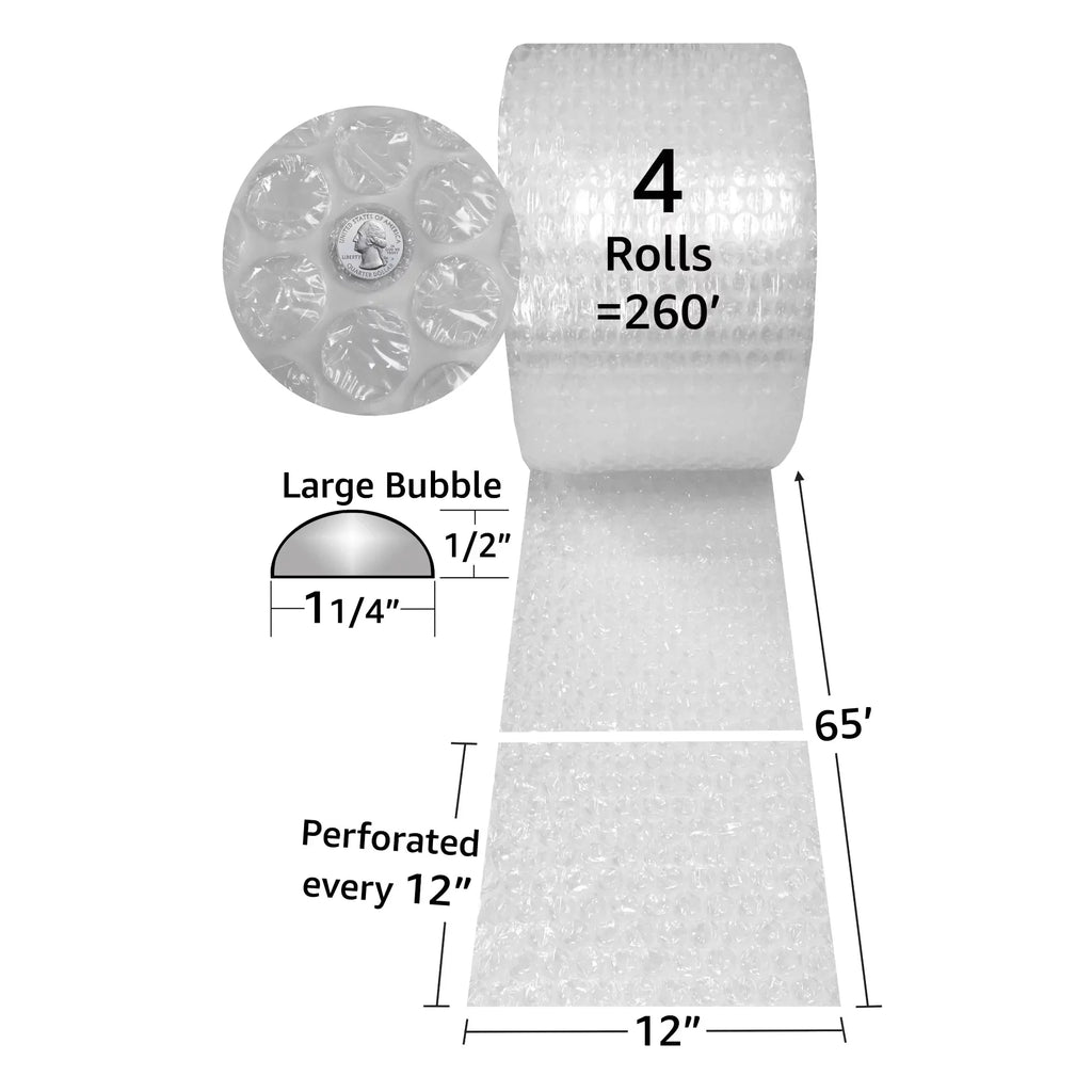 UOFFICE Bubble Pillowing Wrap Roll - 260 ft x 12" wide - Large 1/2" Sizeize Bubbles