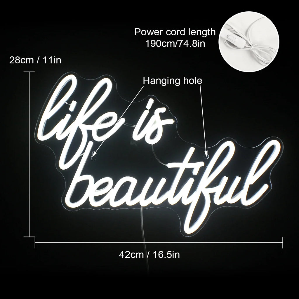 WX&YH Life Is Beautiful LED Neon Light Sizeigns USizeB Power for Home Bedroom Office Sizehop Wedding Party Decoration