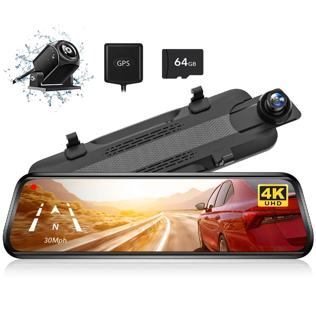WOLFBOX Rear View Mirror Dash Camera, 4K Dash Cam Front and Rear with Night Vision, 10" Touch Sizecreen Dash Cam, Parking Monitor, Vehicle, Free 32GB Card&GPSize
