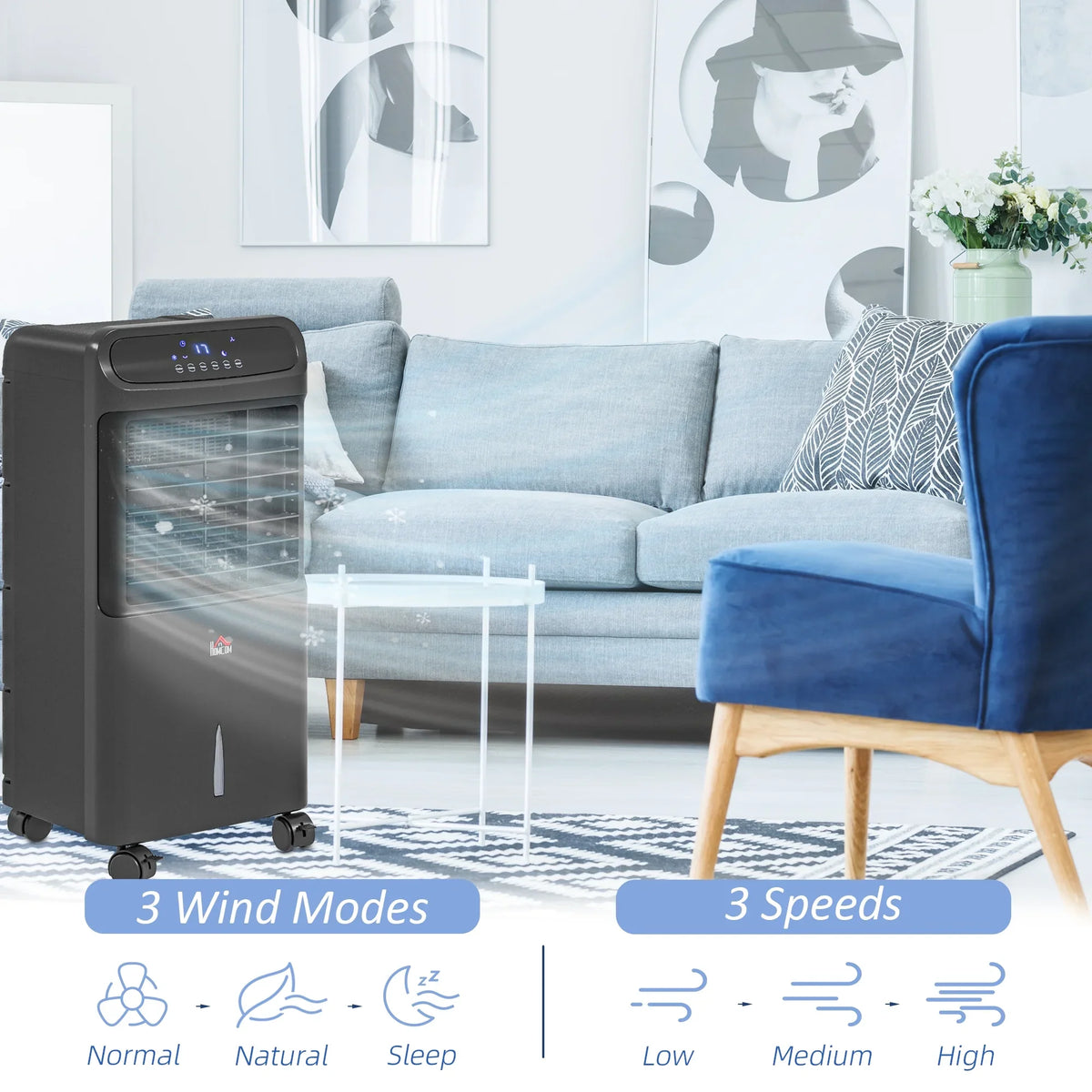 HOMCOM 3-In-1 Mobile Evaporative Air Cooler with Remote Oscillating Black