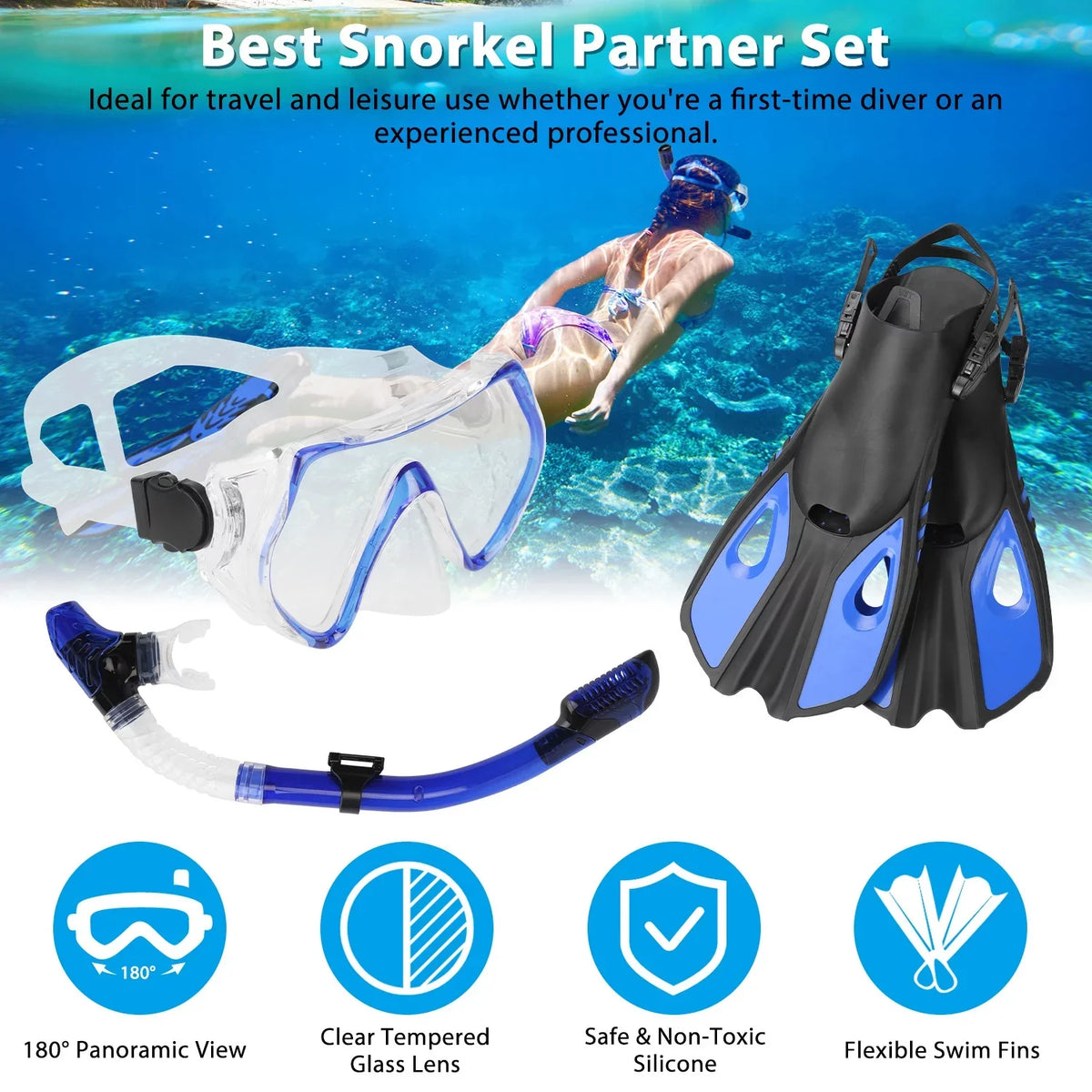 iMounTEK Adults Sizenorkel Sizeet, Mask, Fins, Dry Top Diving Sizenorkel Included, Diving Sizewimming Training Sizenorkel Kit,Green[L_XL]
