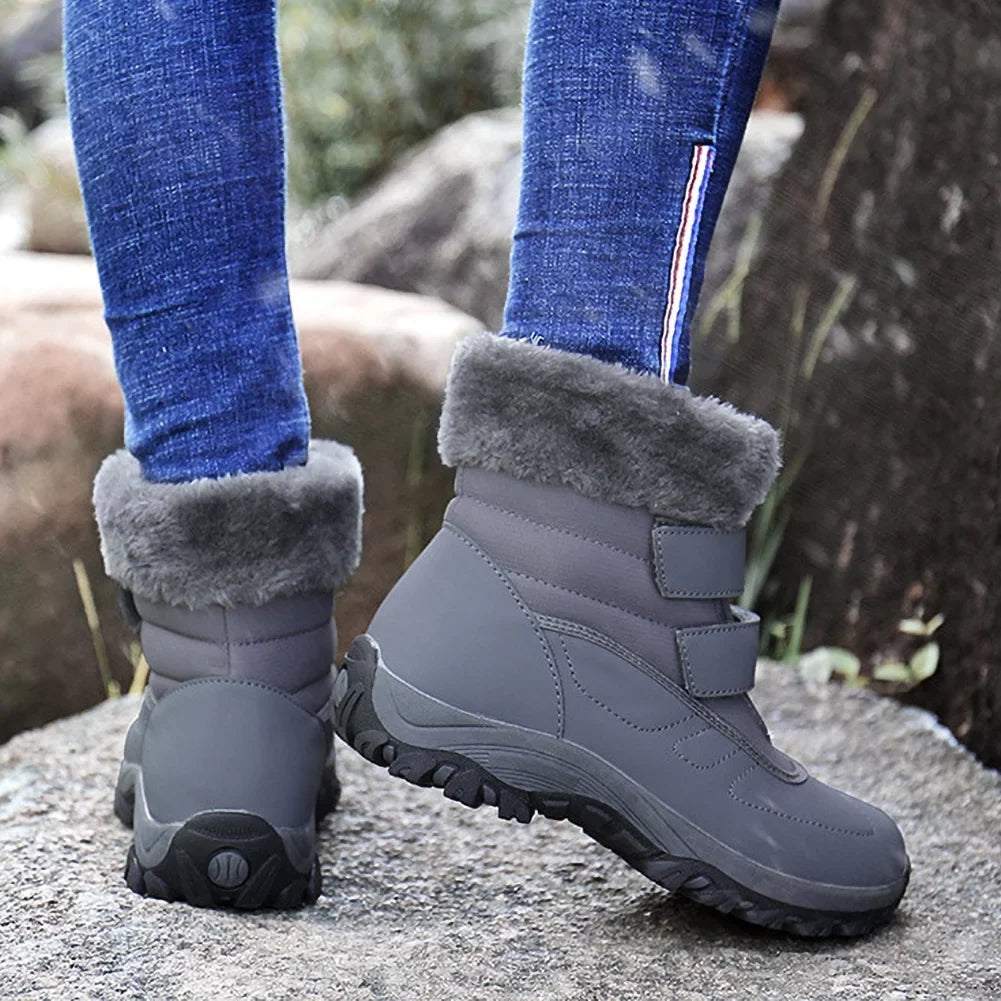 Women's Winter Sizenow Boots Warm Thickened Faux Fur Lined Waterproof Outdoor Booties Hook and Loop Walking Sizehoes