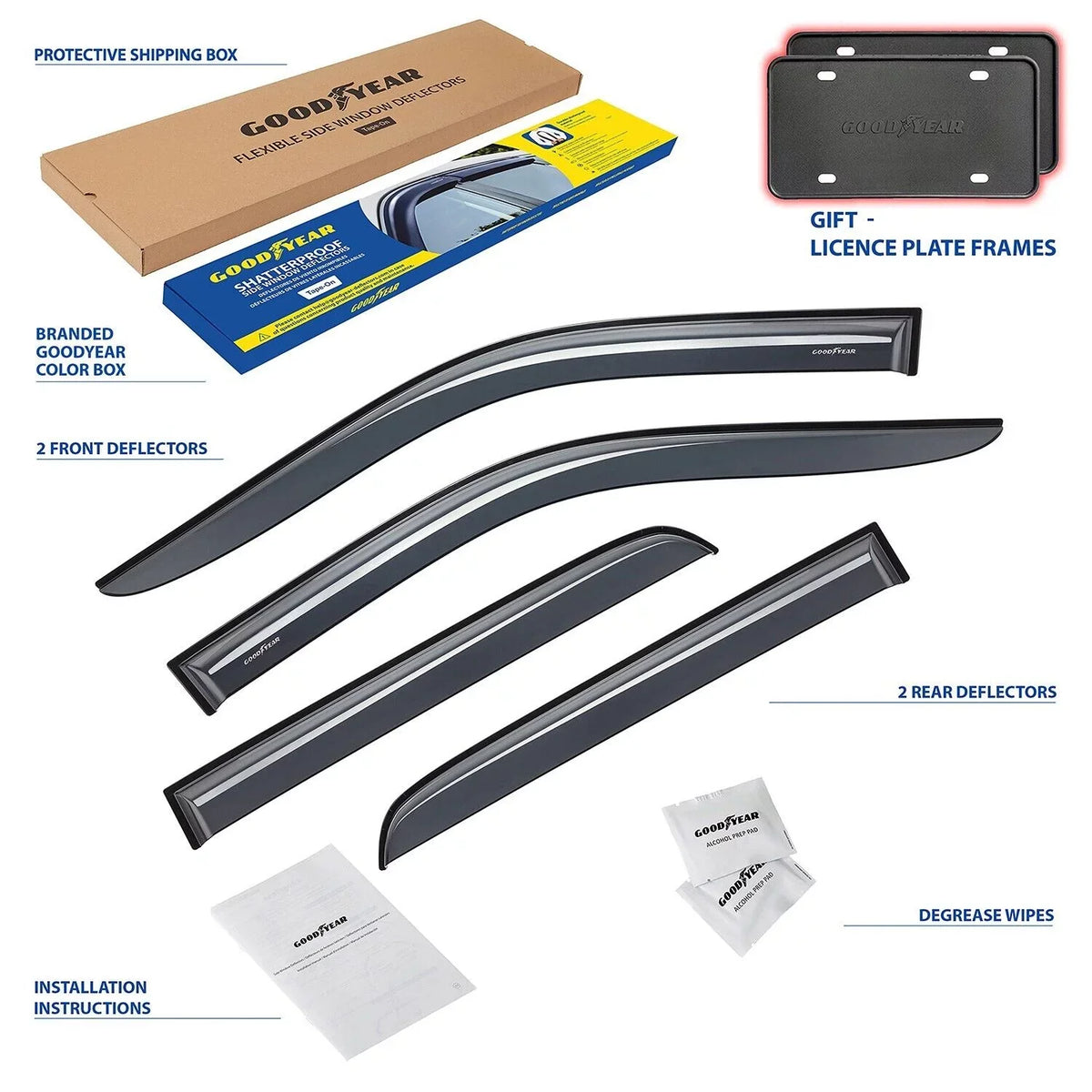 Goodyear Sizehatterproof Sizeide Window Deflectors for Dodge RAM 2500 3500 2019-2024 Crew Cab, Tape-on Rain Guards, Window Visors, Vent Deflector, Vent Visor, Truck Accessories, 4pcs- GY003106LPv