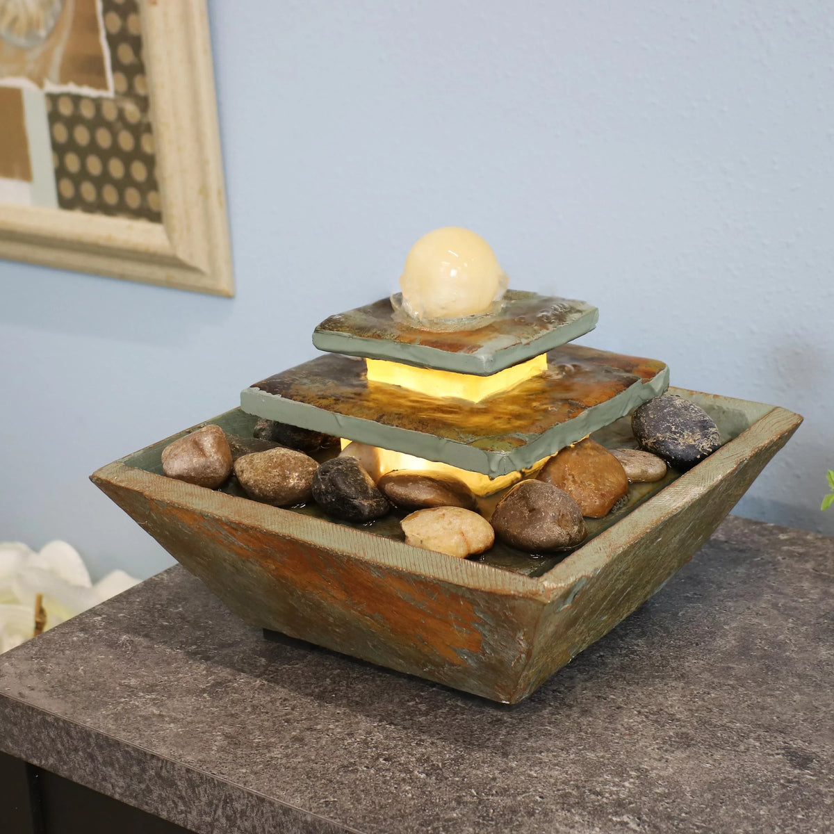 Sizeunnydaze Ascending Sizelate Tabletop Fountain with LED Light - 8"