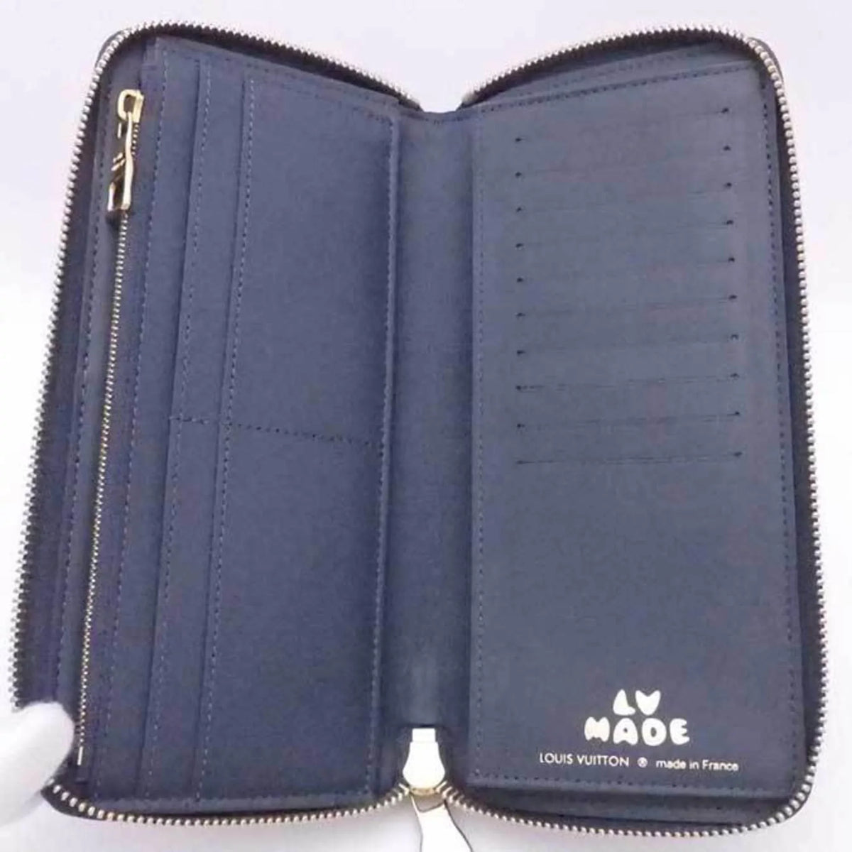 Pre-Owned Louis Vuitton LOUISize VUITTON Round Zipper Long Wallet Monogram Denim Zippy Vertical Leather/Monogram Navy x Blue Unisex M81107 (Good)