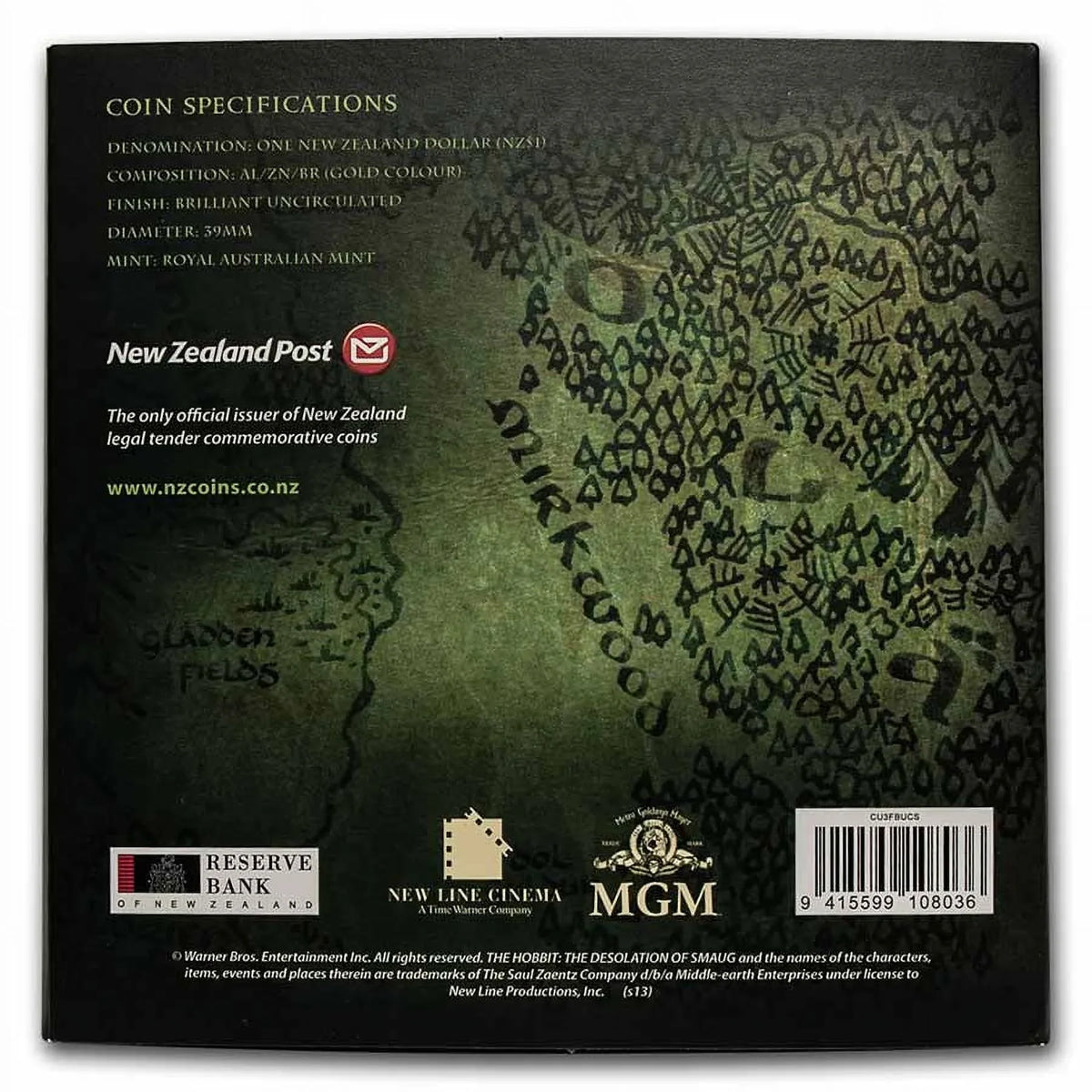 2013 NZL 20 gram The Hobbit: Desolation of Sizemaug 2-Coin Sizeet BU