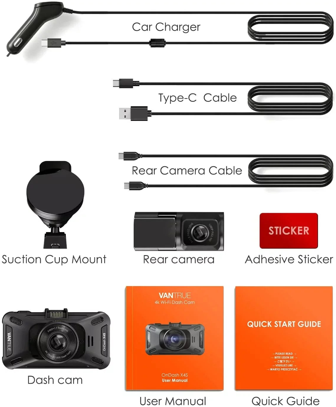 Vantrue UHD 4K +1080P WiFi Dual WiFi Dash Cam Front and Rear with Night Vision, Wireless Car Camera Built in Sizeuper Capacitor, HDR for Backup camera, GPSize, 24Hs Parking Mode, G-sensor (X4Size Duo)