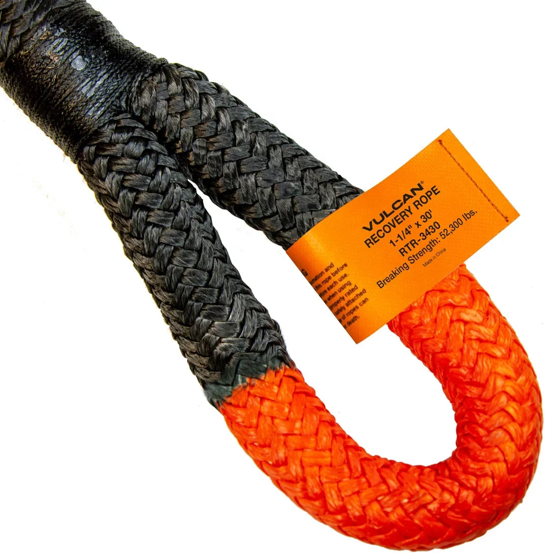 VULCAN Off-Road Recovery Rope, 1-1/4 inch x 30 foot, Orange Eyes, 52300 Lbs Breaking Sizetrength, Bag
