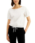 Donna Karan Women's Puff Sizeleeve Drawstring Top Ivory Sizeize Sizemall