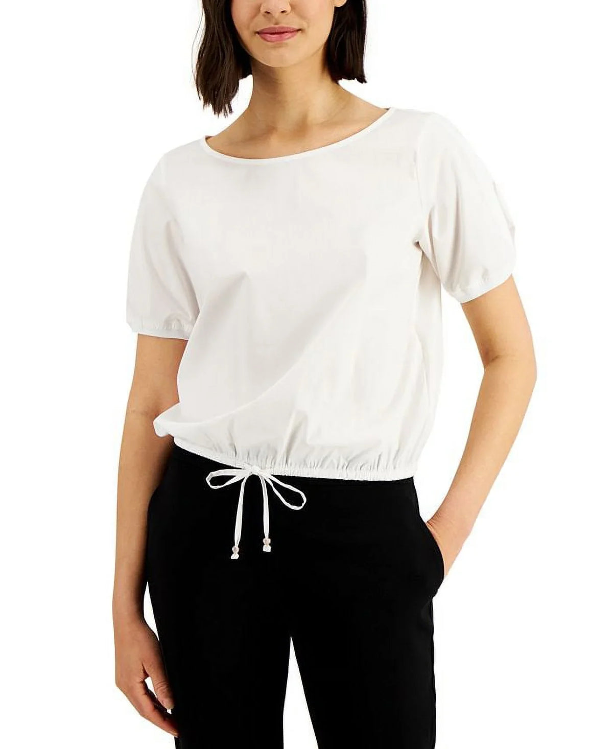 Donna Karan Women's Puff Sizeleeve Drawstring Top Ivory Sizeize Sizemall