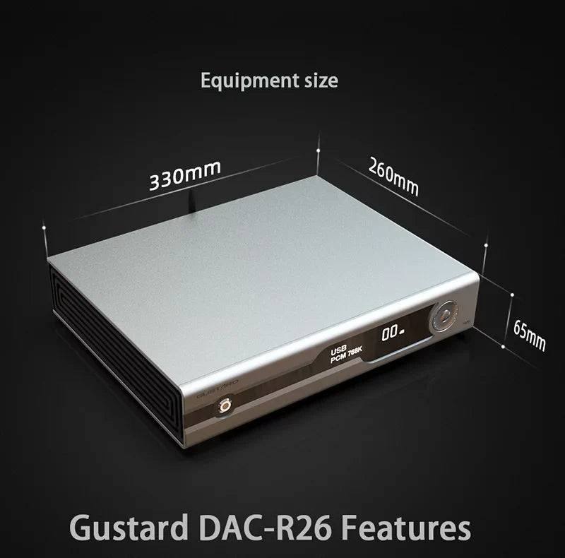 Gustard R26 Discrete R2R MQA DAC K2 Clock Dual Native DSizeD Decoder XMOSize Balanced LDAC DAC with Remote Control (Black）