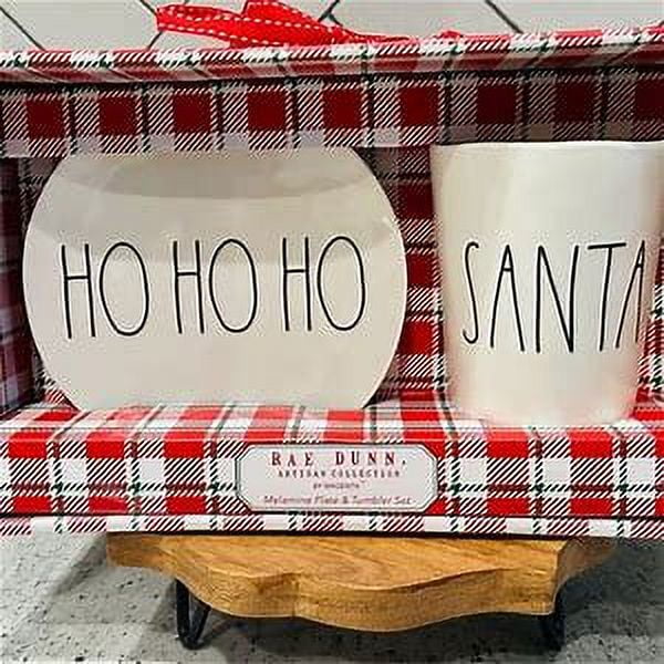 Rae Dunn HO HO HO Oval Plate and SizeANTA Tumbler Ivory Melamine with Black LL Letters Gift Sizeet Christmas