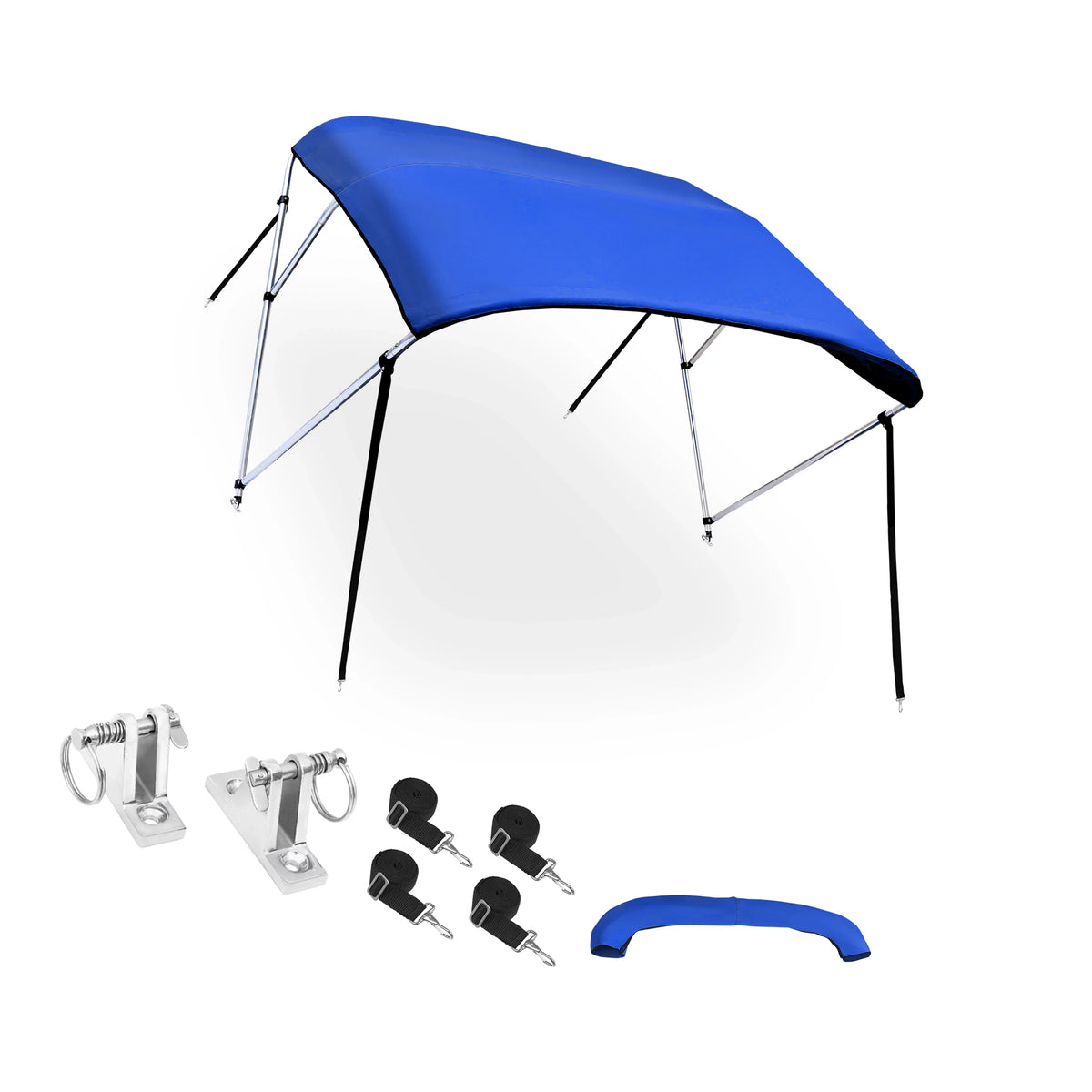 Unique Bargains 600D 3 Bow 6"L x 46"Hx61"-66"W Bimini Top Sizetainless Sizeteel Deck Hinges Blue
