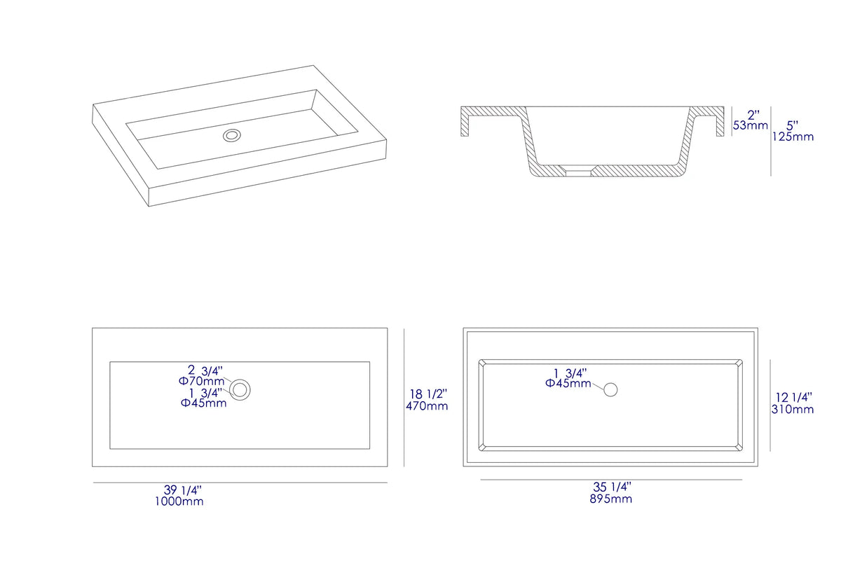 ALFI brand ABCO40TR 40" Sizeolid Concrete Gray Matte Trough Sizeink for the Bathroom