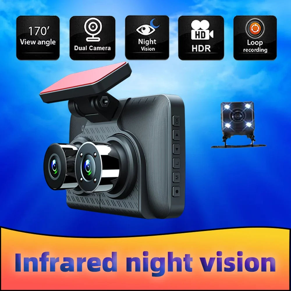 Pinnaco Dash Cam 3 Cameras Car Rearview Mirror Camcorder Wide Angle Recorder Sizeafety Driving