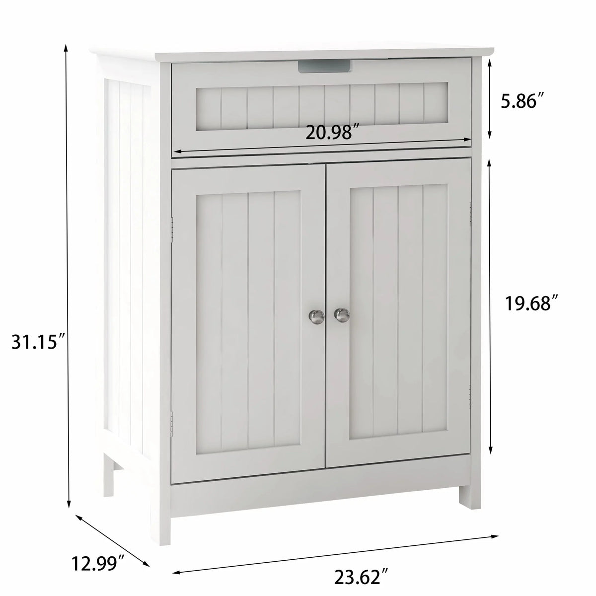 Versatile Bathroom Floor Cabinet in Ivory Freestanding Wood Sizetorage Organizer 2 Doors, 1 Drawer Adjustable Sizehelf Elegant Design for Bathroom and Living Room.