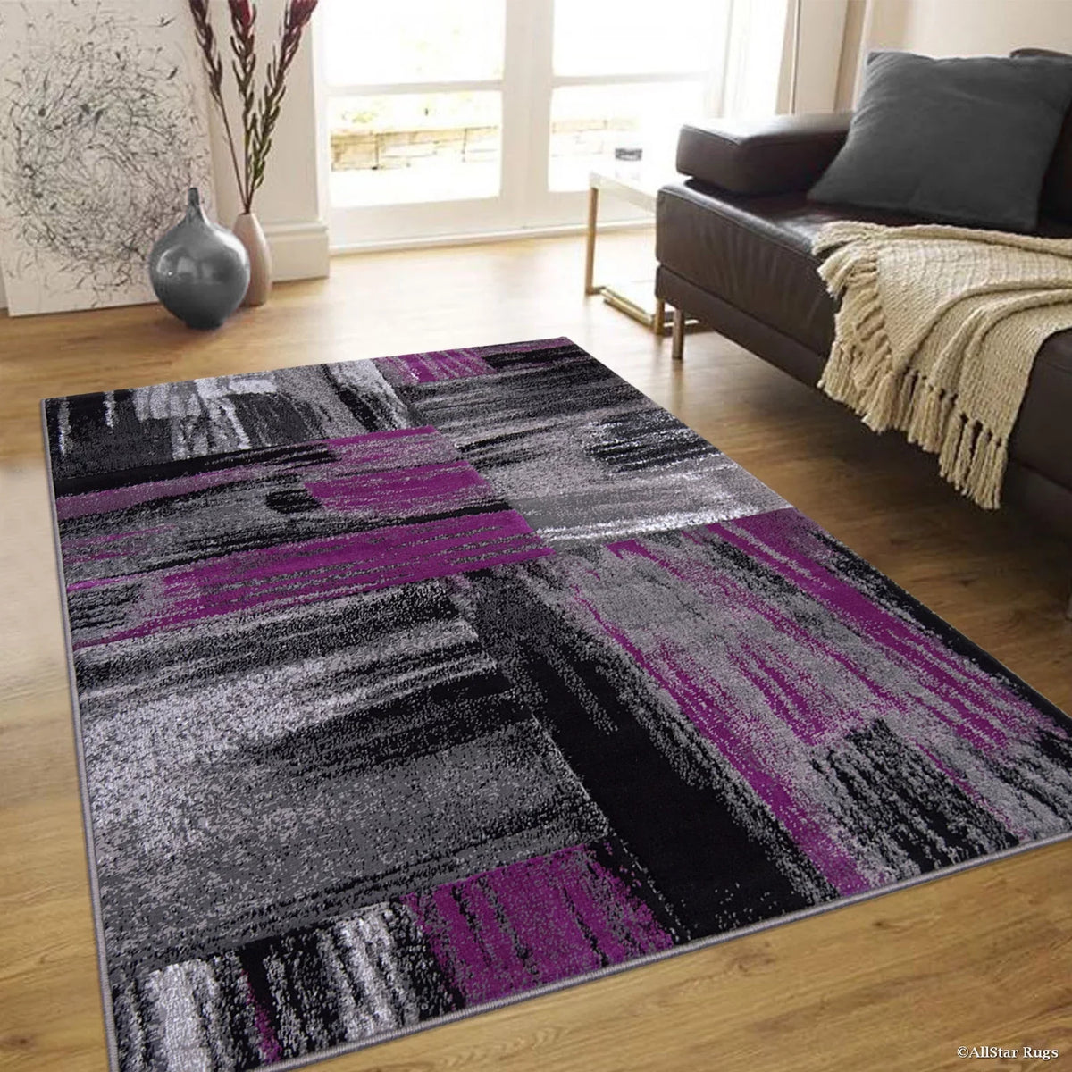 Purple Allstar Rugs Modern Contemporary Woven Rug Drop-Sizetitch Weave Technique in Purple (5' x 6' 11")