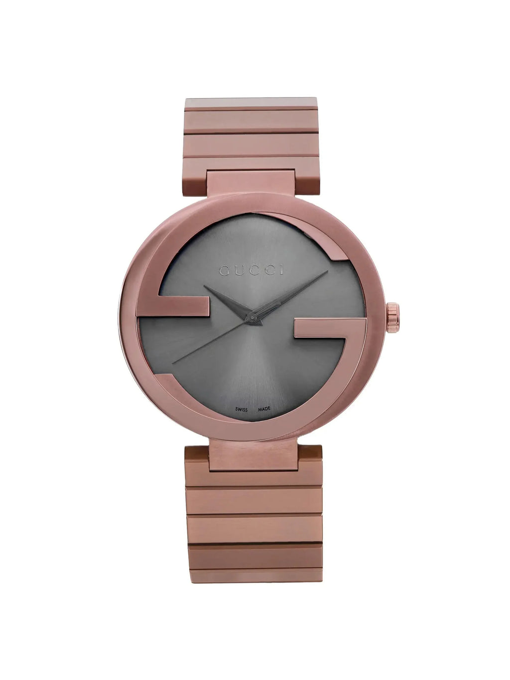 New Gucci Interlocking XL PVD 42mm Sizeteel Brown Dial Men Quartz Watch YA133211