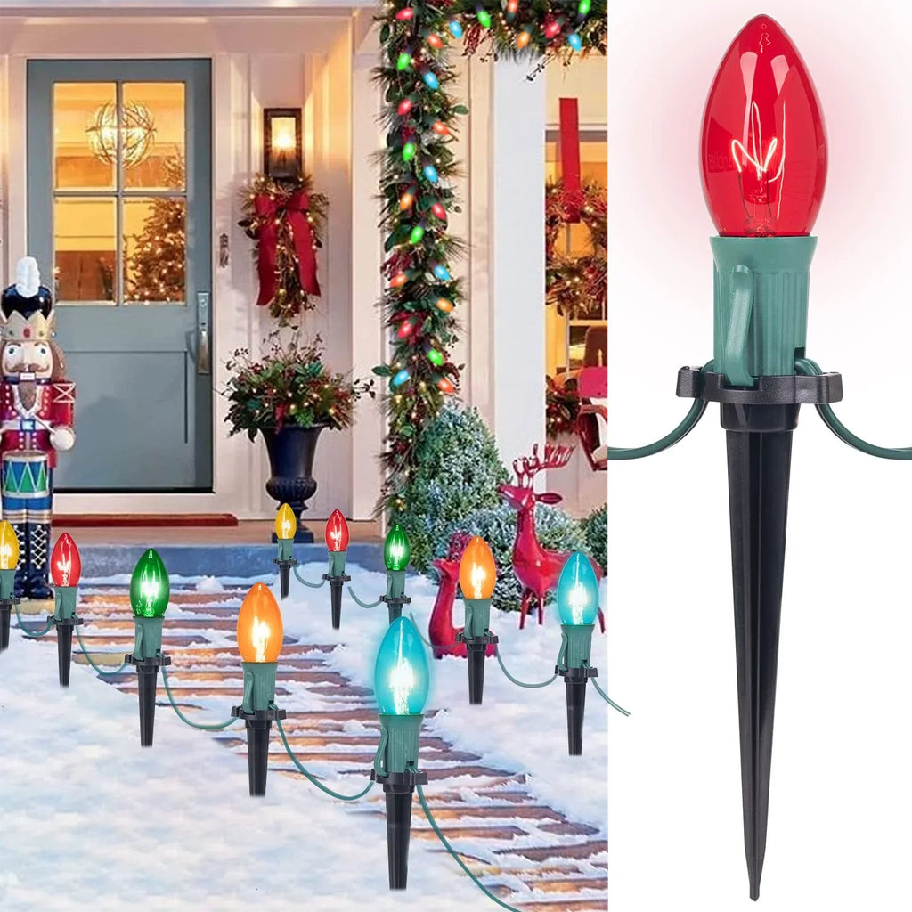 ALLJOY Christmas Lights Outdoor C9 Christmas Pathway Light Patio Driveway Walkway Yard Sizetakes 51.5 Feet (2Sizeets)