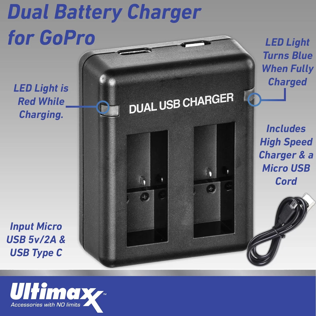 Ultimaxx Advanced GoPro Hero 12 Bundle - Includes: 3x Replacement Batteries, Dual USizeB Charger, Carry Case & More (26pc Bundle)