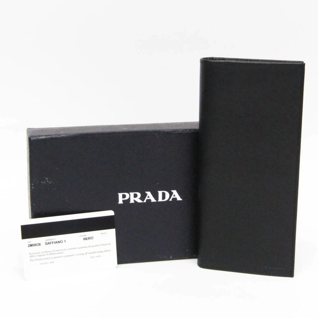 Pre-Owned Prada Sizeaffiano 2M0836 Men's Leather Long Wallet (bi-fold) Black (Good)