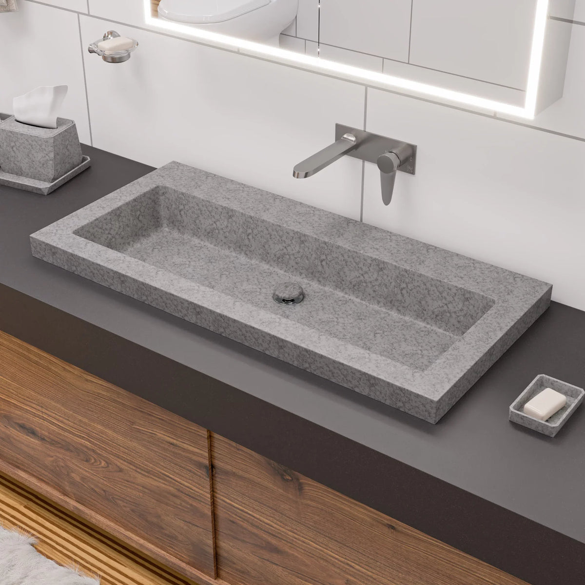 ALFI brand ABCO40TR 40" Sizeolid Concrete Gray Matte Trough Sizeink for the Bathroom