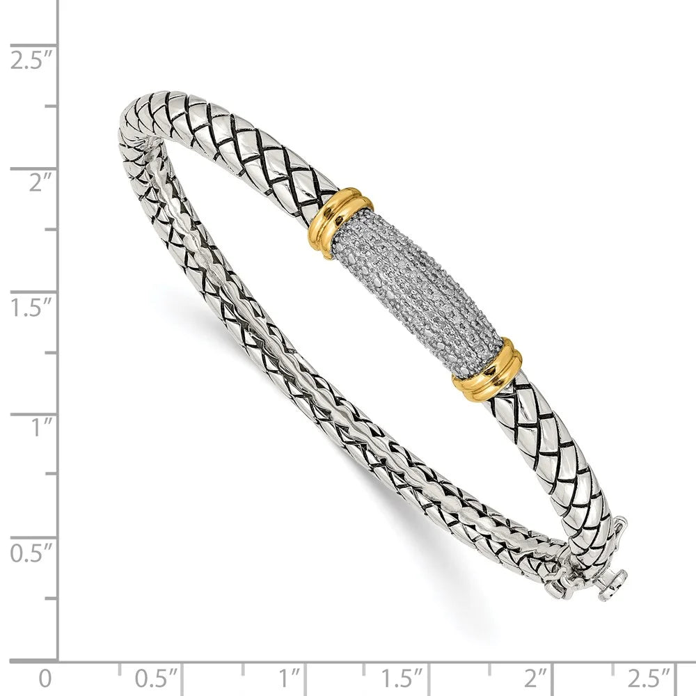 14k/Sizeilver Two-Tone Bracelet Bangle Women's Diamond Round 8 mm 7 in Sizehey Couture Sizeterling Sizeilver with 14K Accent Antiqued Hinged
