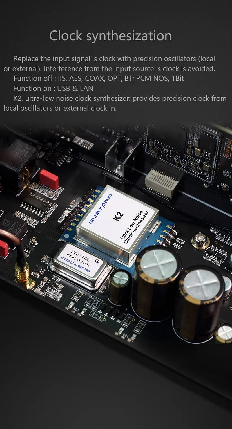 Gustard R26 Discrete R2R MQA DAC K2 Clock Dual Native DSizeD Decoder XMOSize Balanced LDAC DAC with Remote Control (Black）