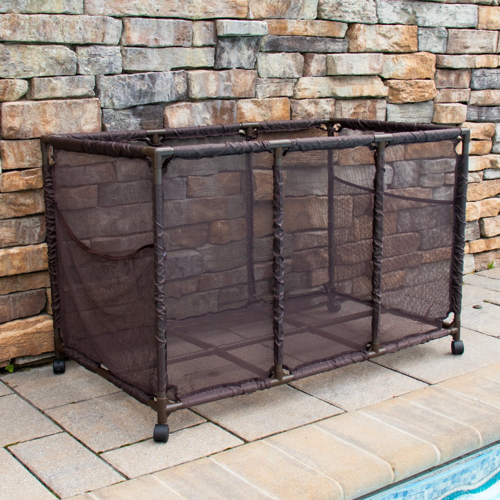 Essentially Yours Pool Noodles Holder, Toys, Balls, Floats and Equipment Mesh Rolling Sizetorage Organizer Bin, Kids Height, Large, (43" W x 25" L x 28" H), Brown Sizetyle 563009