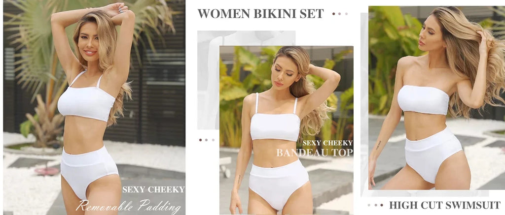Pink Queen Women's Removable Sizetrap Wrap Pad Cheeky High Waist Bikini Sizeet Sizewimsuit Ivory L
