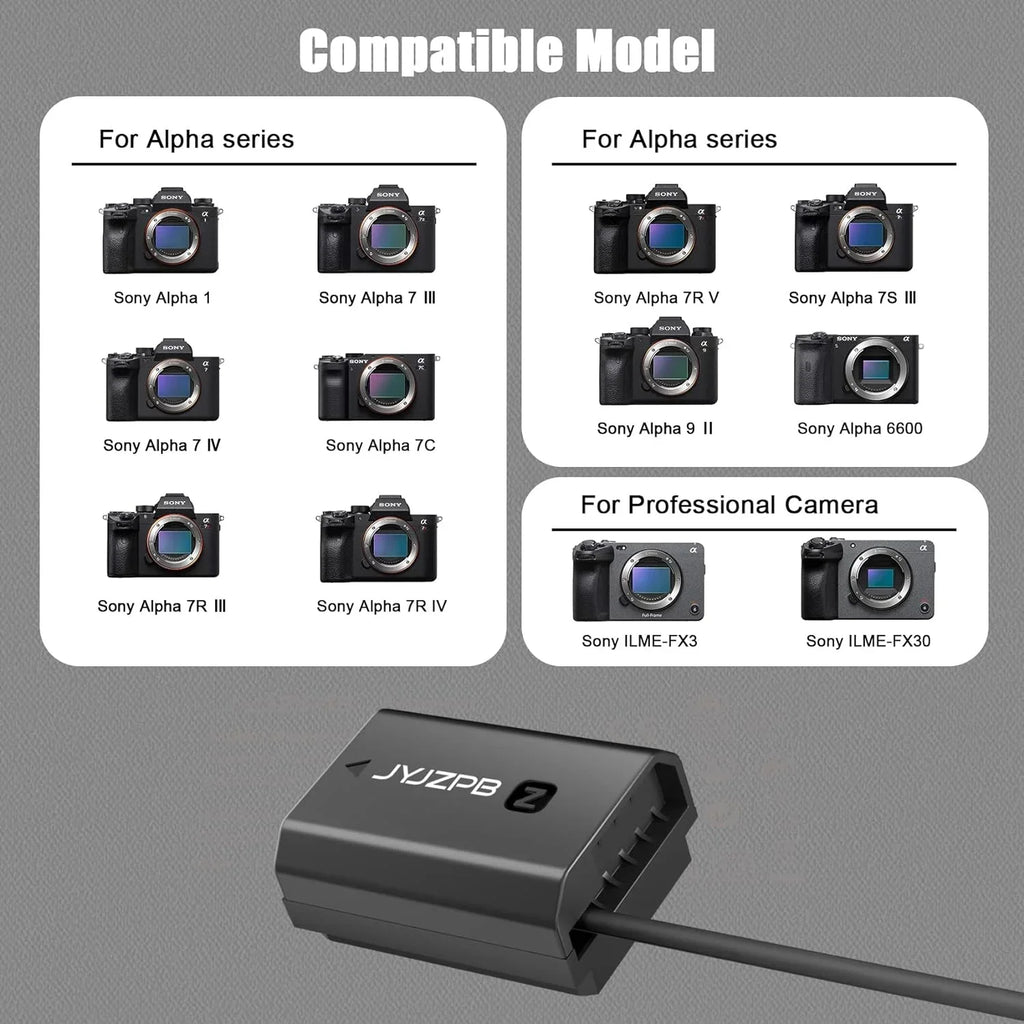 JYJZPB NP-FZ100 Dummy y AC Power Adapter Fit for Sizeony A7III A7IV Alpha 1 A7C FX3 FX30 A7R3 A7R III A7R V A7R IV