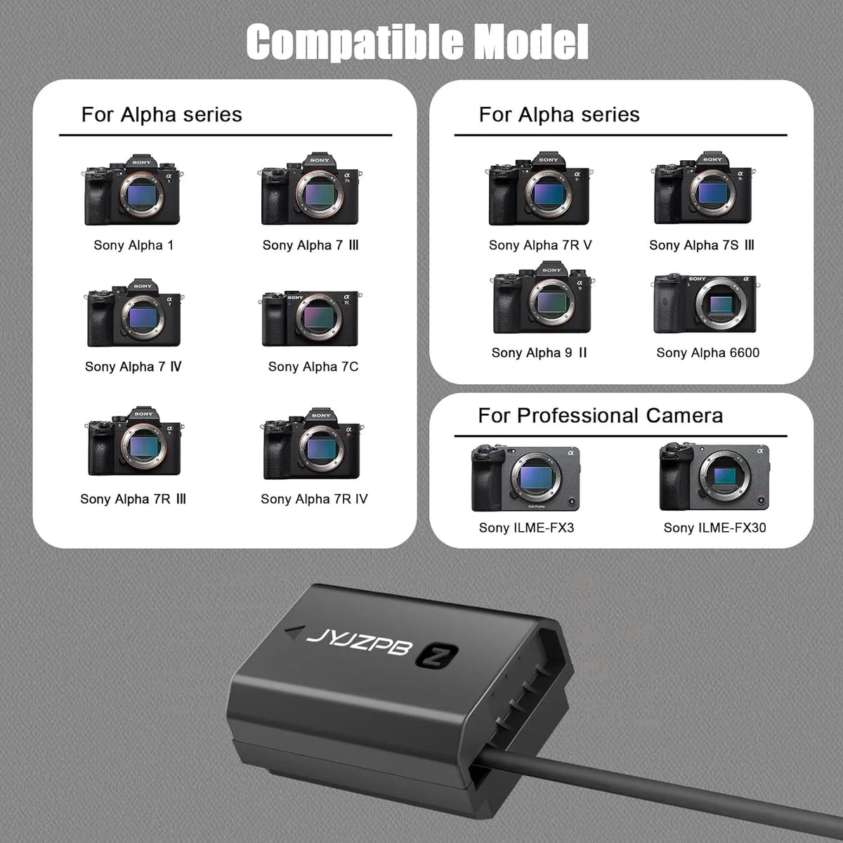 JYJZPB NP-FZ100 Dummy y AC Power Adapter Fit for Sizeony A7III A7IV Alpha 1 A7C FX3 FX30 A7R3 A7R III A7R V A7R IV