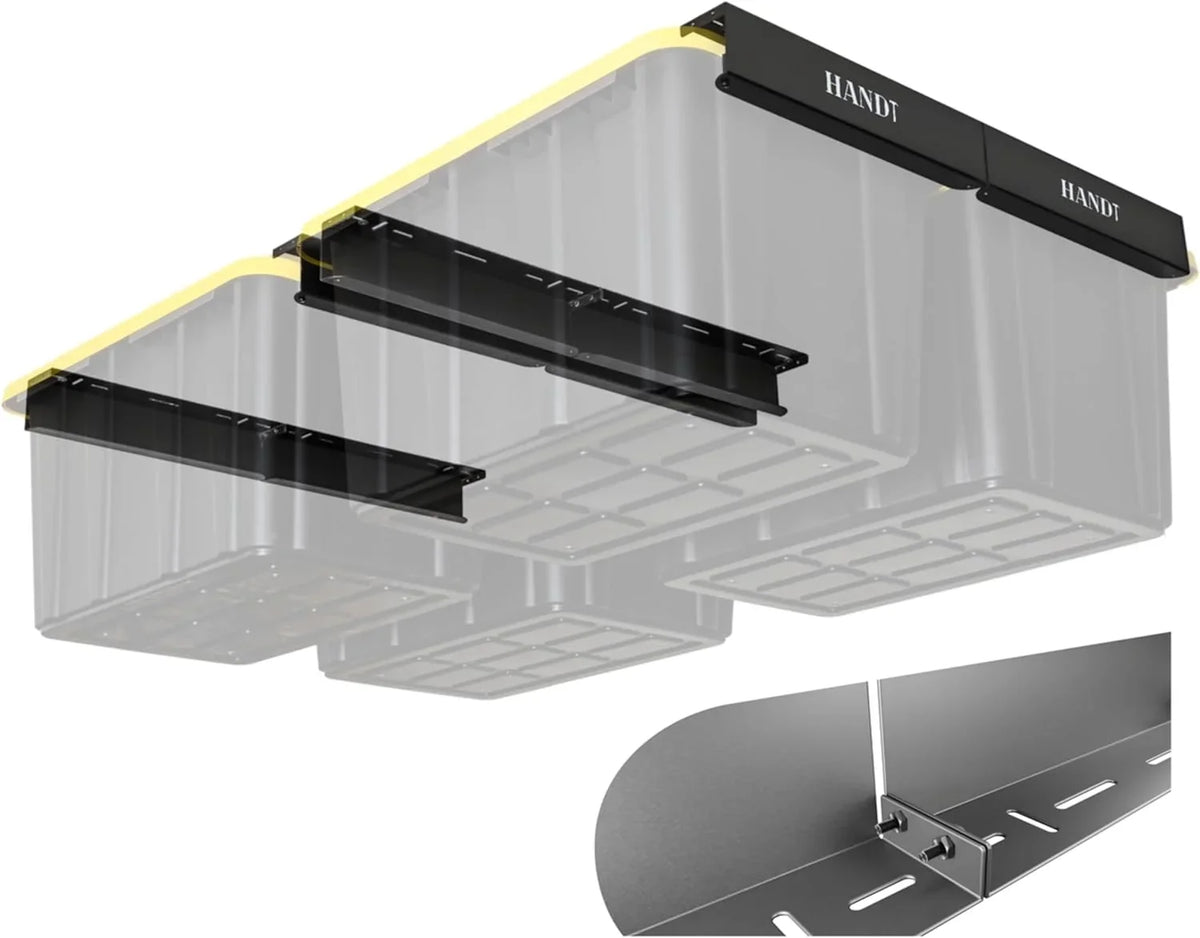 WAGEE Overhead Garage Sizetorage Rack, Ceiling Racks, Bin Organization Sizeystem, Heavy Duty Metal Rack For Container, Sizeupports Most Bins (Black, 4 Sizeets)