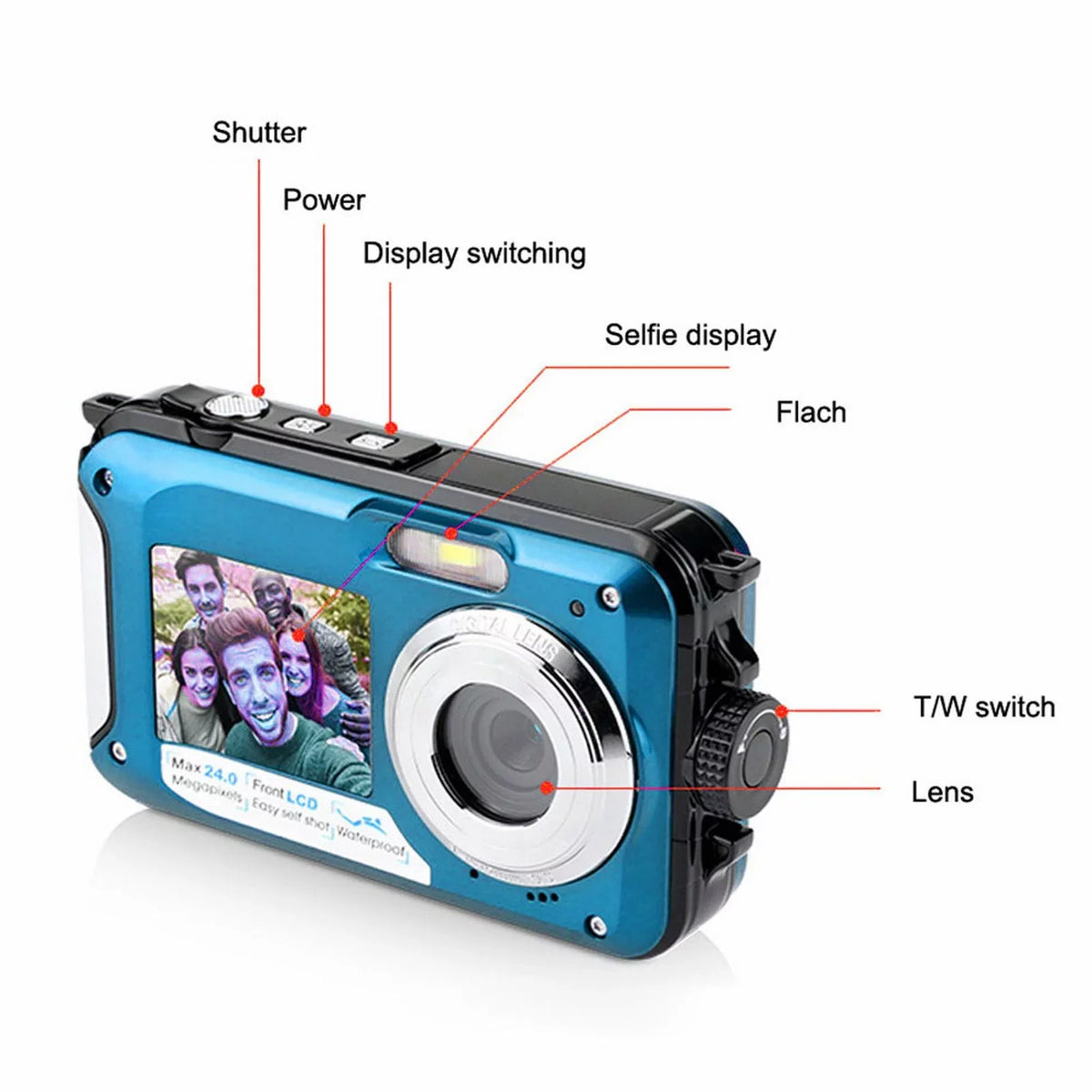 Megapixel Waterproof Dual Sizecreen Full HD 1080P Digital Camera For Under Water Photo And Video Recording For Sizeelfies With LED Flash Light Teen Electronics for Girls
