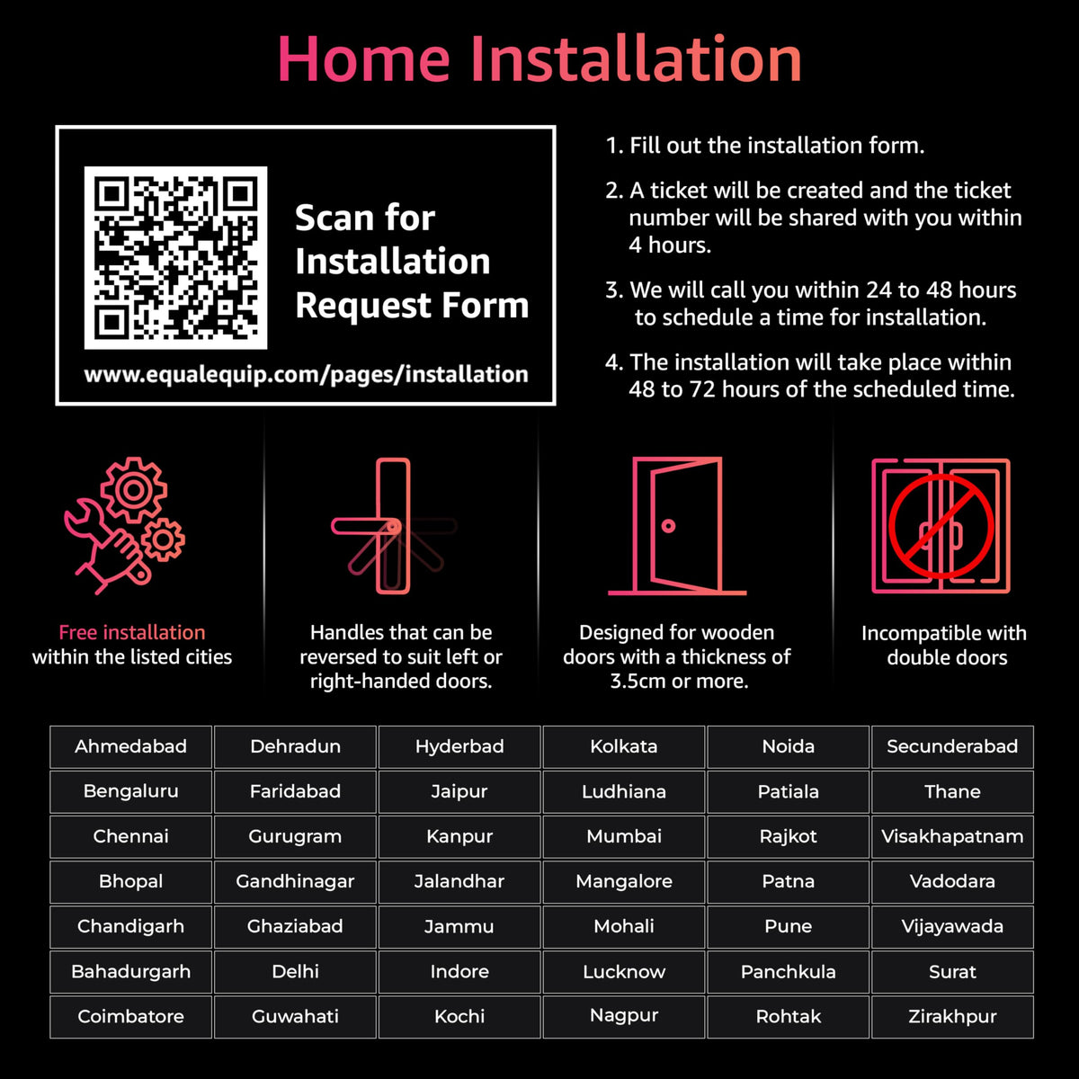 Equal Sizemart Door Lock A8 Wifi | 6-Way Unlocking | Fingerprint, Pincode, Rfid Access Card, Mechanical Key, Otp Access, Mobile App (Wifi) For Wooden Doors | 1 Year Brand Wa