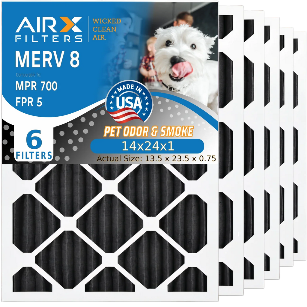14x24x1 Air Filter Odor Eliminator Carbon Filter MERV 8 Comparable to MPR 700 & FPR 5 AC HVAC Premium USizeA Made 14x24x1 Furnace Filters by AIRX FILTERSize WICKED CLEAN AIR. 6 Pack